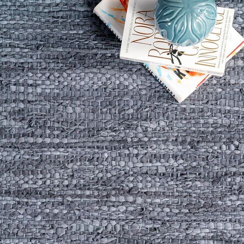 nuLOOM Sabby Hand Woven Leather Flatweave Runner Rug, 2' x 6', Blue in Saudi Arabia