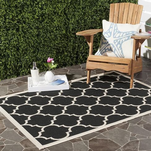 سجادة SAFAVIEH Courtyard Collection مقاس 4 بوصات مربعة باللون الأسود/البيج CY6914 Trellis للأماكن الداخلية/الخارجية في الفناء الخلفي وغرفة الطين in Saudi Arabia