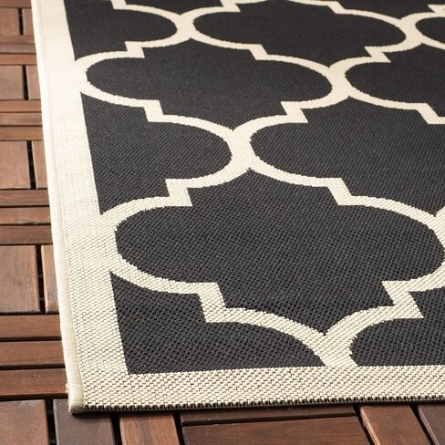 سجادة SAFAVIEH Courtyard Collection مقاس 4 بوصات مربعة باللون الأسود/البيج CY6914 Trellis للأماكن الداخلية/الخارجية في الفناء الخلفي وغرفة الطين in Saudi Arabia