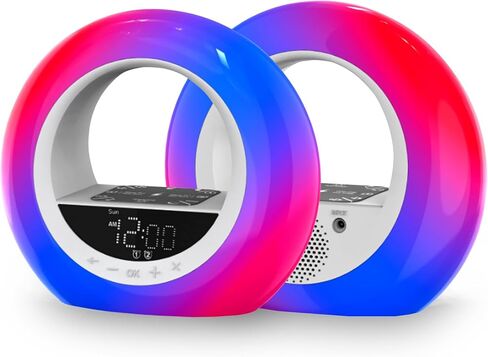 ساعة منبه لشروق الشمس من OMEO مع شحن لاسلكي للنوم الثقيل، ساعة منبه لأشعة الشمس للبالغين، ساعة منبه خفيفة مع صوت مهدئ و16 تأثيرات إضاءة ناعمة، هدية مثالية in Kuwait