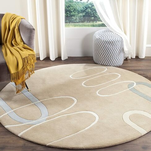 سجادة منطقة SAFAVIEH Soho Collection - 6 بوصات مستديرة، بيج، صوف تجريدي حديث مصنوع يدويًا، مثالية للمناطق ذات حركة المرور العالية في غرفة المعيشة وغرفة النوم (SOH301A) in Saudi Arabia