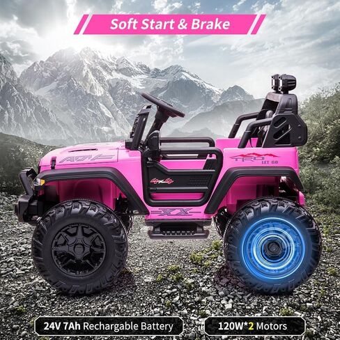 24V Kids Ride on 2 Seaters Electric Car with Remote Control, 2*120W Motors Battery Powered 20" Extra Large Seats+15.5" XL Wheels,LED Headlights, Front Storage, Bottle Holder, FM, Music for 3+(Black) in Kuwait