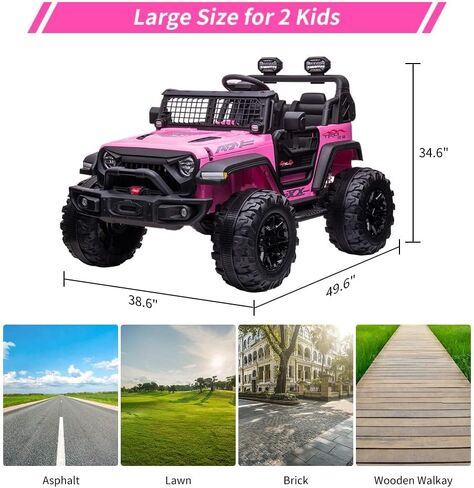 24V Kids Ride on 2 Seaters Electric Car with Remote Control, 2*120W Motors Battery Powered 20" Extra Large Seats+15.5" XL Wheels,LED Headlights, Front Storage, Bottle Holder, FM, Music for 3+(Black) in Kuwait