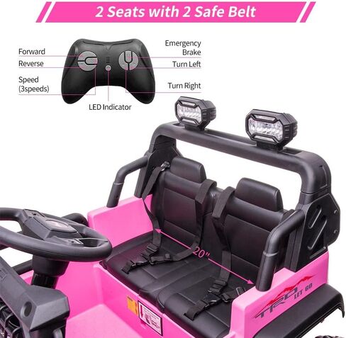 24V Kids Ride on 2 Seaters Electric Car with Remote Control, 2*120W Motors Battery Powered 20" Extra Large Seats+15.5" XL Wheels,LED Headlights, Front Storage, Bottle Holder, FM, Music for 3+(Black) in Kuwait
