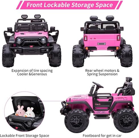 24V Kids Ride on 2 Seaters Electric Car with Remote Control, 2*120W Motors Battery Powered 20" Extra Large Seats+15.5" XL Wheels,LED Headlights, Front Storage, Bottle Holder, FM, Music for 3+(Black) in Kuwait
