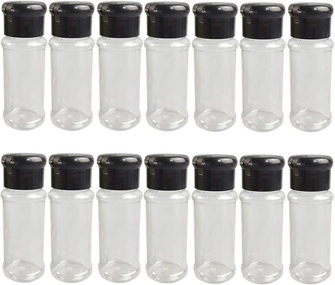 Set of 14 Pcs Empty Plastic Spice Bottles for Storing Barbecue Seasoning Salt Pepper,Shaker Bottles for Glitters,2.5 Fluid Ounces /75ml (Black) in Saudi Arabia
