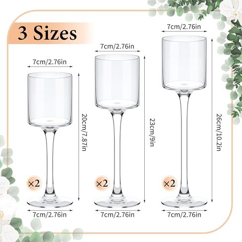 6 قطع من حامل الشموع العائمة الطويلة من هافاويش حامل شموع زجاجية شفافة مع 12 شمعة بيضاء عائمة لإعدادات طاولة الطعام المركزية لحفلات الزفاف، 3 أحجام in Kuwait