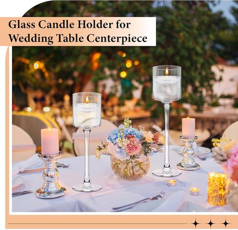 6 قطع من حامل الشموع العائمة الطويلة من هافاويش حامل شموع زجاجية شفافة مع 12 شمعة بيضاء عائمة لإعدادات طاولة الطعام المركزية لحفلات الزفاف، 3 أحجام in Kuwait