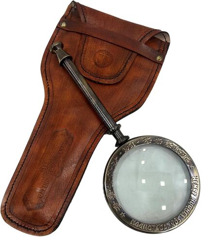 Antique Henry London Marine Handheld Magnifying Glass Astrologers Leather Case Brass Instrument Map or Coin Reading Lens Brown Vintage Magnifier in Kuwait