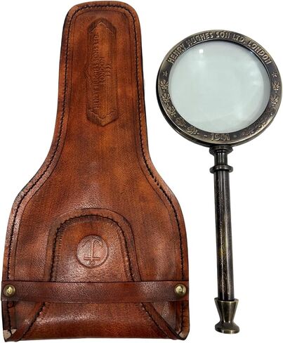 Antique Henry London Marine Handheld Magnifying Glass Astrologers Leather Case Brass Instrument Map or Coin Reading Lens Brown Vintage Magnifier in Kuwait