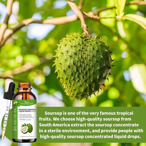 قطرات سائل Soursop Graviola 2000 مجم، سائل امتصاص 98% لدعم الخلايا وتجديدها، تعزيز المناعة، الكبد والنوم، فوائد عشبية، خالي من السكر/الجلوتين، نكهة طبيعية، 2 أونصة سائلة in Kuwait
