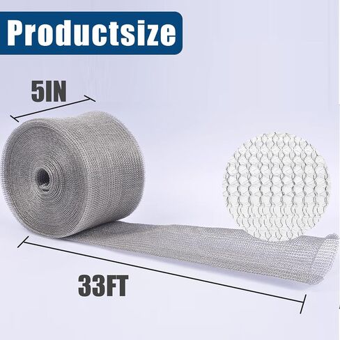 Wire Mesh Hole Fill Fabric 5in x 50ft,304 Stainless Steel MeshGap Blocker(Silvery) Double Layer Metal Mesh Roll,Flexible Stretchy Mesh Fabric for Garden House and DIY in Saudi Arabia
