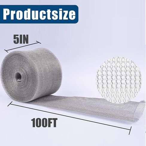 Wire Mesh Hole Fill Fabric 5in x 50ft,304 Stainless Steel MeshGap Blocker(Silvery) Double Layer Metal Mesh Roll,Flexible Stretchy Mesh Fabric for Garden House and DIY in Saudi Arabia