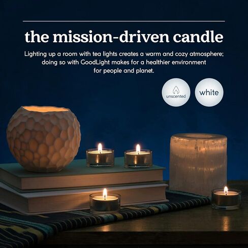 GoodLight Paraffin-Free Tea Light Candles, Made from Vegan Palm Wax, Clean-Burning, All-Natural Unscented Tealight Candles, 4-Hour Burn Time 100 CT in Kuwait