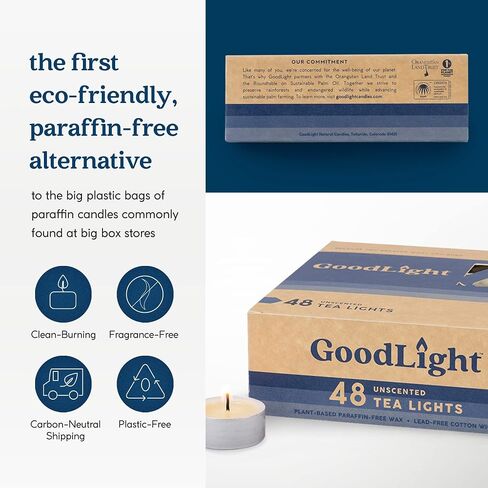 GoodLight Paraffin-Free Tea Light Candles, Made from Vegan Palm Wax, Clean-Burning, All-Natural Unscented Tealight Candles, 4-Hour Burn Time 100 CT in Kuwait