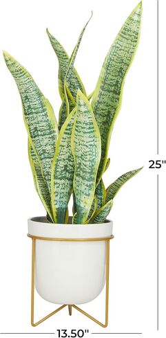 Deco 79 The Novogratz Faux Foliage Snake Artificial Plant with Realistic Leaves and White Porcelain Pot and Gold Stand, 14" x 13" x 25", Green in Saudi Arabia