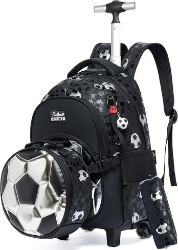 حقيبة ظهر متدحرجة مع عجلات للأولاد من Meetbelify حقائب ظهر متدحرجة مع علبة غداء مقلمة لطلاب المرحلة الابتدائية وحقيبة سفر لأمتعة كرة القدم للأولاد 6-8 in Kuwait