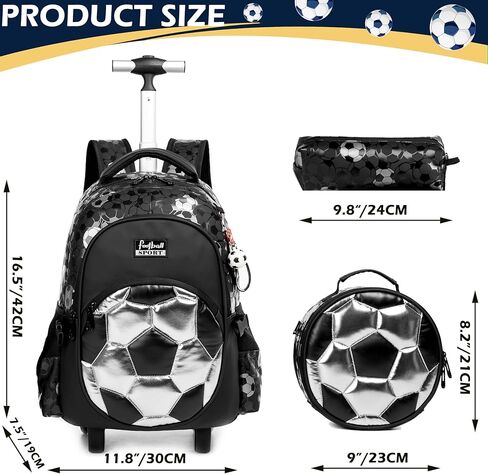 حقيبة ظهر متدحرجة مع عجلات للأولاد من Meetbelify حقائب ظهر متدحرجة مع علبة غداء مقلمة لطلاب المرحلة الابتدائية وحقيبة سفر لأمتعة كرة القدم للأولاد 6-8 in Kuwait