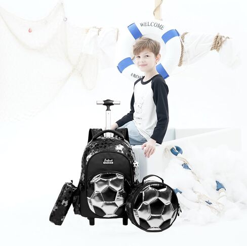حقيبة ظهر متدحرجة مع عجلات للأولاد من Meetbelify حقائب ظهر متدحرجة مع علبة غداء مقلمة لطلاب المرحلة الابتدائية وحقيبة سفر لأمتعة كرة القدم للأولاد 6-8 in Kuwait