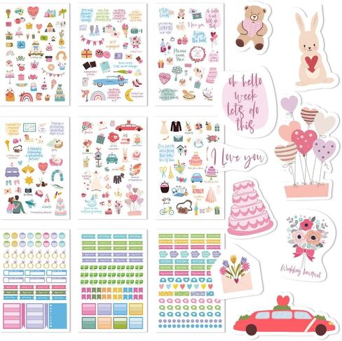 Wedding Stickers for Scrapbooking, 8 Sheets 200+ Pcs Romantic Wedding Scrapbook Stickers, Waterproof Bridal Scrapbooking Sticker, Bride Sticker for Engagement Anniversary Planner in Kuwait