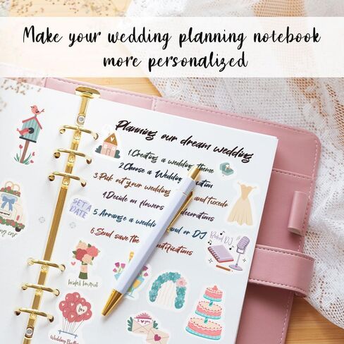 Wedding Stickers for Scrapbooking, 8 Sheets 200+ Pcs Romantic Wedding Scrapbook Stickers, Waterproof Bridal Scrapbooking Sticker, Bride Sticker for Engagement Anniversary Planner in Kuwait