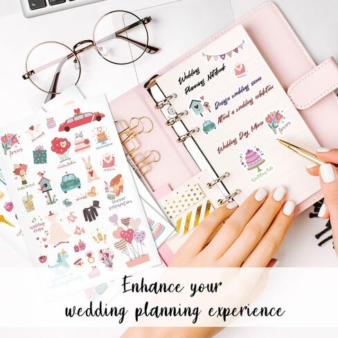 Wedding Stickers for Scrapbooking, 8 Sheets 200+ Pcs Romantic Wedding Scrapbook Stickers, Waterproof Bridal Scrapbooking Sticker, Bride Sticker for Engagement Anniversary Planner in Kuwait