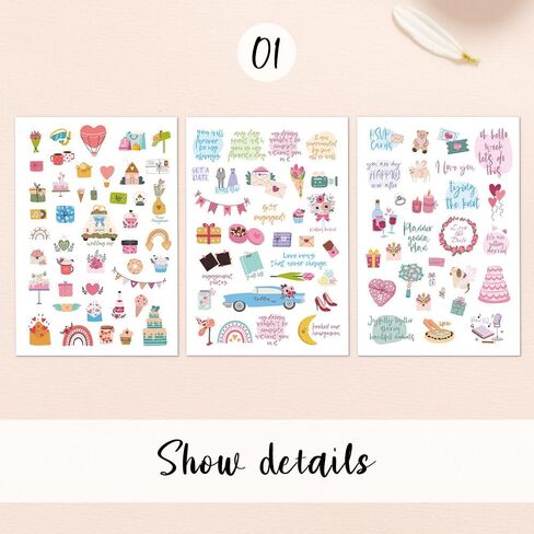 Wedding Stickers for Scrapbooking, 8 Sheets 200+ Pcs Romantic Wedding Scrapbook Stickers, Waterproof Bridal Scrapbooking Sticker, Bride Sticker for Engagement Anniversary Planner in Kuwait