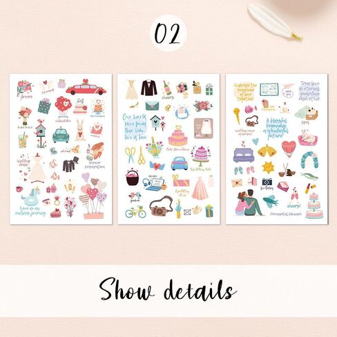 Wedding Stickers for Scrapbooking, 8 Sheets 200+ Pcs Romantic Wedding Scrapbook Stickers, Waterproof Bridal Scrapbooking Sticker, Bride Sticker for Engagement Anniversary Planner in Kuwait