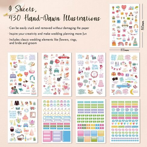 Wedding Stickers for Scrapbooking, 8 Sheets 200+ Pcs Romantic Wedding Scrapbook Stickers, Waterproof Bridal Scrapbooking Sticker, Bride Sticker for Engagement Anniversary Planner in Kuwait