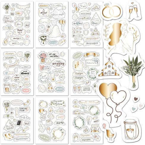 Wedding Stickers for Scrapbooking, 8 Sheets 200+ Pcs Romantic Wedding Scrapbook Stickers, Waterproof Bridal Scrapbooking Sticker, Bride Sticker for Engagement Anniversary Planner in Kuwait