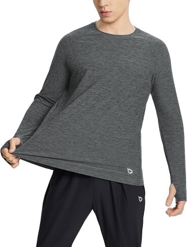 BALEAF Men's Long Sleeve Soft Shirts Running Athletic Workout Tee Shirts Lightweight Quick Dry with Zipper Pocket in Saudi Arabia