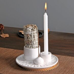 IMEEA Palo Santo Holder, Sage Holder, 4 in 1 Incense Holder Incense Burner for Burning Sage, Incense Stick, Palo Santo, 5.1" Ceramic Ash Catcher Tray for Meditation Room