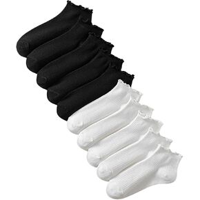 SweatyRocks Women's 5 Pairs Set Solid Frill Trim Ankle Socks Knitted Crew Socks Athletic