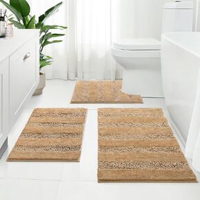 Kmson Bathroom Rug Set 3 Piece, Soft Microfiber Chenille Bath Rugs for Bathroom with Rubber Backing, Ultra Absorbent Shower Mats, Bathtub Mats Grey