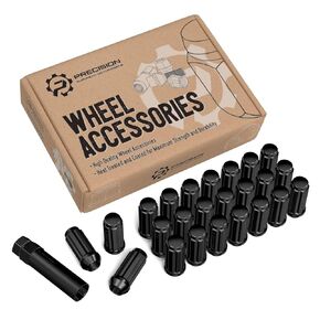 24pcs Black Spline Drive Lug Nuts - 14x2 Thread Size (Coarse) - 2 inch Length - Closed End - Cone Acorn Taper Seat - includes 1 Socket Key Tool - Compatible with 6Lug Ford F150 Expedition Navigator