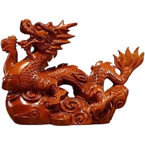 4 inches Wooden Chinese Feng Shui Dragon Statue for Office Home Tabletop Decor Fortune 2024 New Year Decoration Ornaments(Red)