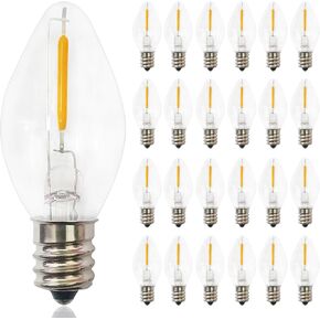 C7 LED Frosted Christmas Light Bulb, 25 Pack C7 Christmas Replacement Bulbs with Frosted Glass, 0.6W E12 Candelabra LED Light Bulbs for Chandeliers Candle Lamps Night Light Christmas String Lights