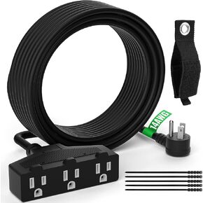 Outdoor Extension Cord 50 Ft with 3 Outlets, 14/3 SJTW 3 Prong Grounded Power Cord, 14 Gauge 14AWG Heavy Duty Power Cable, ETL Listed, 15 Amp 125 V 1875 W-Multiple Outlets for Indoor/Outdoor-Black