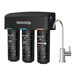 Waterdrop TSB-ALK 8 Layer High Capacity Slightly Alkaline Under Sink Water Filter, Reduces PFAS, PFOA/PFOS, Fluoride, Chlorine, Bad Taste & Odor, with Dedicated Faucet, Under Sink Water Filter