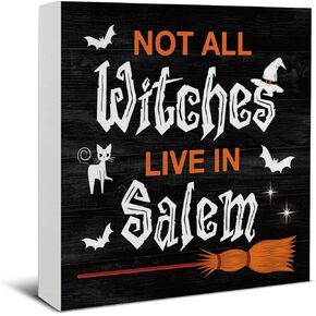 Gothic Witch Decor Not All Witches Live in Salem Halloween Decorations Home Kitchen Wooden Sign for Desk Table Shelf 5 x 5 Inches