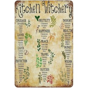 Habilboi Kitchen Witchery Witches Witches Magic Knowledge Magic Lover Street Garage Tin Sign Retro Kitchen Restaurant Party Farm People Cave Farm Wall Decoration Iron Painting Metal Plate 8x12inch