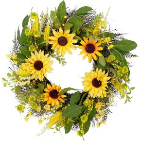 Puleo International 24" Artificial Sunflower Floral Spring Door Wreath, Green/Yellow