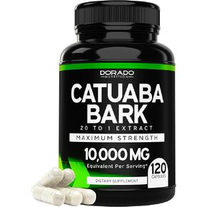 Catuaba Bark Extract 10,000mg Per Serving (120 Capsules) (Erythroxylum Catuaba) 3rd Party Tested - Drive & Stamina - Made in The USA - Gluten Free & Non-GMO - Vegan - For Men & Women - (120 Capsules)