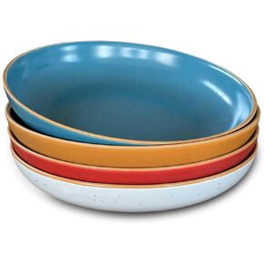 Mora Ceramic Large Pasta Bowls 30oz, Set of 4 - Serving, Salad, Dinner, etc Plate/Wide Bowl - Microwave, Oven, Dishwasher Safe Kitchen Dinnerware - Modern Porcelain Stoneware Dishes, Vanilla White