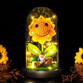 Sunflower Gifts for Women Sunflower Lamp Artificial Crochet Flowers in Glass Dome Mothers Day Anniversary Birthday Gifts