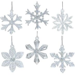 Iridescent Snowflake Ornaments - Set of 12 Snowflakes Six Assorted Designs Christmas Decorations Each Measures 2 1/2" D