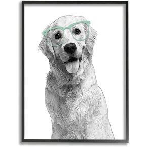 Stupell Industries Monochrome Golden Retriever Dog Smiling Glasses, Design by Annalisa Latella, 24 x 30, White