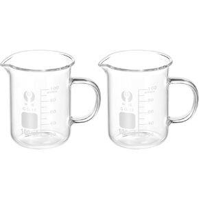 PATIKIL 2Pcs 100ml Glass Beaker with Handle, 3.3 Borosilicate Glass Graduated Printed Scale Measuring Cups with Spout for Kitchen Lab Liquids
