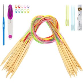 NANXJIUR 18 Pairs Bamboo Knitting Needles Set, Circular Wooden Knitting Needles with Colorful Plastic Tube, Small Tools for Weave are Included, 18 Sizes: 2mm - 10mm, 15.7" Length