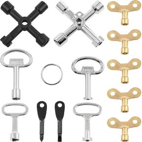 13 Pcs Utility Keys Kit Plumbers Key Tool Set 4 Way Service Cross Key, Triangle Cabinet Spanner Key, Water Tap Faucet Keys, Socket Keys for for Radiators Gas Electric Meter Boxes
